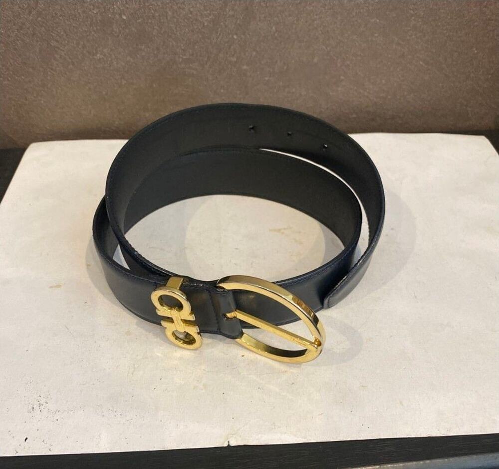 Salvatore Ferragamo leather belt with double logo gold hardware